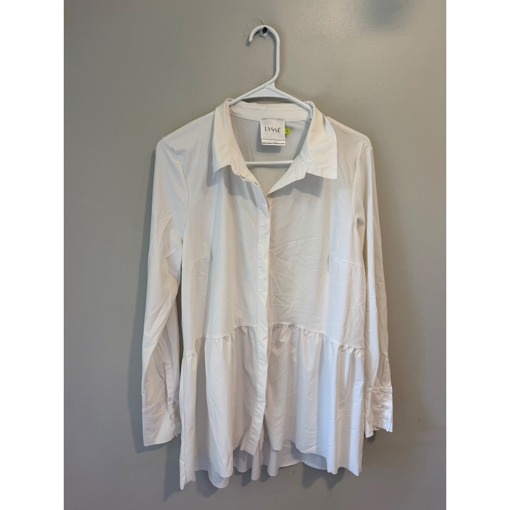 Lysse White Schiffer Peplum Button Down Shirt Long Sleeve Blouse Size M